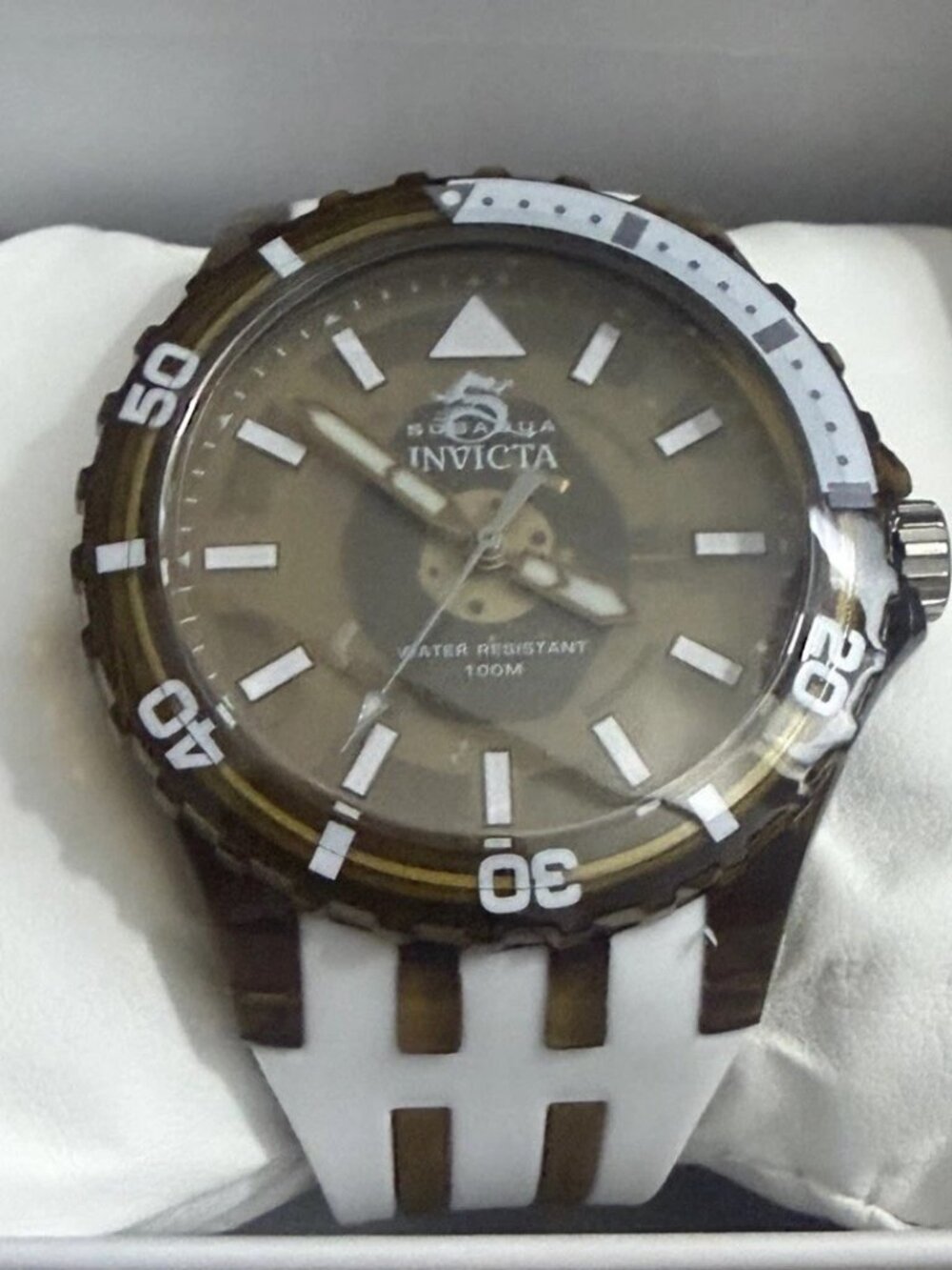 Invicta Sea Hunter Watch 44mm Brown White Silicone Strap